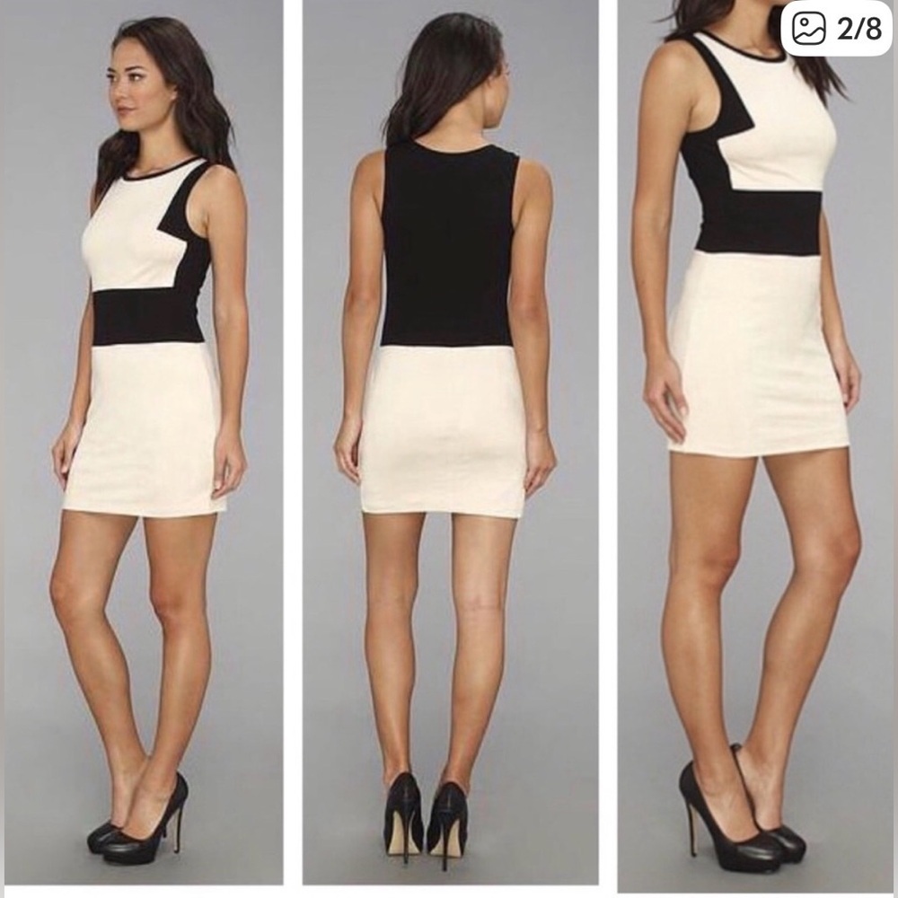 Sanctuary Faux Suede Black and Cream Colorblock Mini Dress